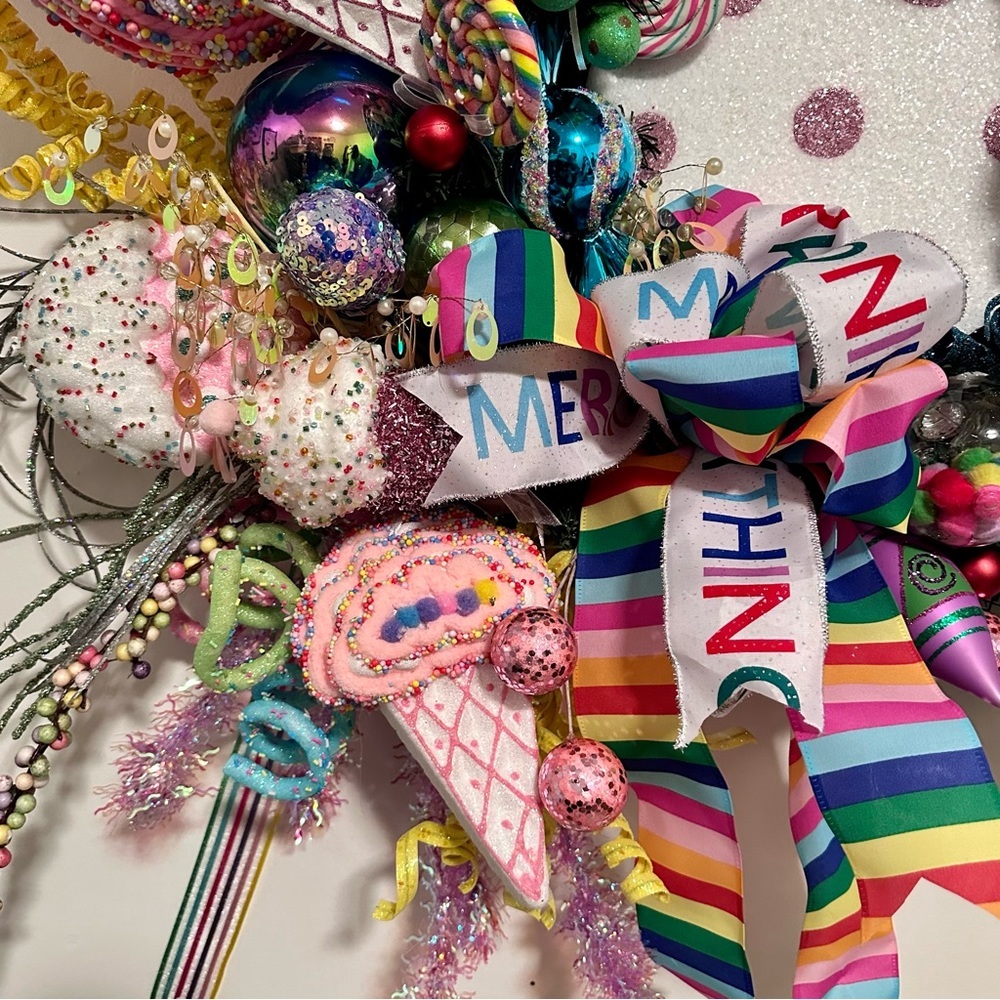 Unique Christmas Floral Sweet Treats Candy Pastel Door Wall Wreath Holiday Decor - Picture 10 of 11